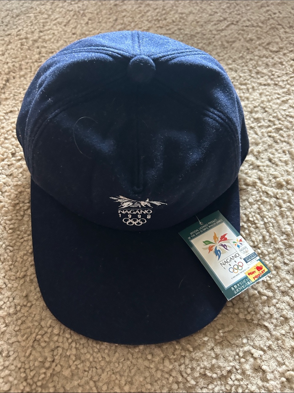 Nagano 1998 Olympics Navy Felted Baseball Cap with Olympic Logo